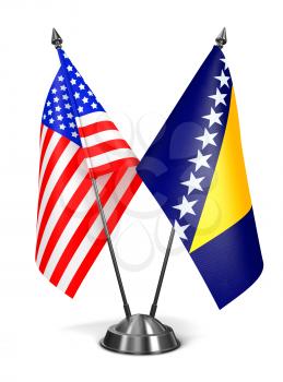 USA, Bosnia and Herzegovina - Miniature Flags Isolated on White Background.