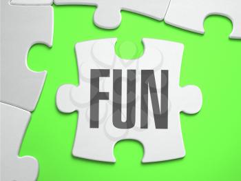 Fun - Jigsaw Puzzle with Missing Pieces. Bright Green Background. Close-up. 3d Illustration.