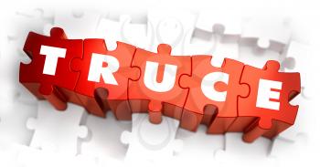 Truce - White Word on Red Puzzles on White Background. 3D Illustration.