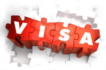 Visa - White Word on Red Puzzles on White Background. 3D Illustration.