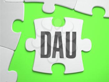DAU - Daily Active Users - Jigsaw Puzzle with Missing Pieces. Bright Green Background. Close-up. 3d Illustration.