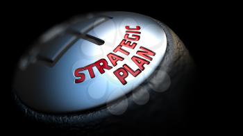 Strategic Plan. Gear Shift with Red Text on Black Background. Selective Focus. 3D Render.