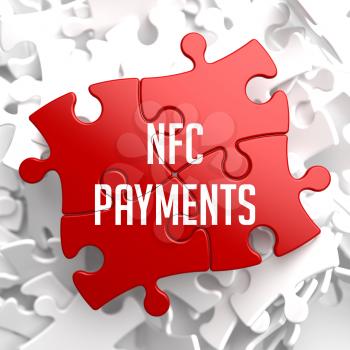 NFC Payments on Red Puzzle on White Background.