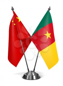 China and Cameroon - Miniature Flags Isolated on White Background.