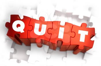 Quit - White Word on Red Puzzles on White Background. 3D Render. 