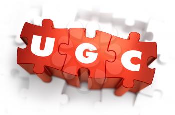 Word - UGC - User Generated Content -  on Red Puzzle on White Background. Selective Focus. 
