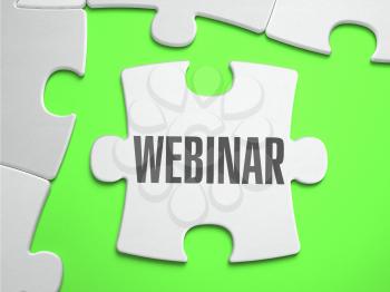 Webinar  - Jigsaw Puzzle with Missing Pieces. Bright Green Background. Close-up. 3d Illustration.