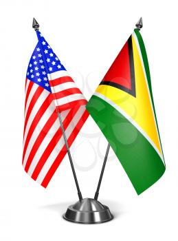 USA and Guyana - Miniature Flags Isolated on White Background.