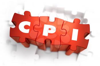 CPI - Consumer Price Index - White Word on Red Puzzles on White Background. 3D Illustration.