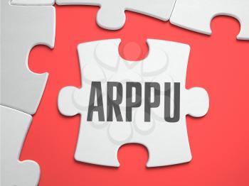 ARPPU - Average Revenue Per Paying User - Text on Puzzle on the Place of Missing Pieces. Scarlett Background. Close-up. 3d Illustration.