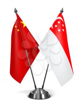 China and Singapore - Miniature Flags Isolated on White Background.