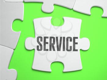 Service - Jigsaw Puzzle with Missing Pieces. Bright Green Background. Close-up. 3d Illustration.