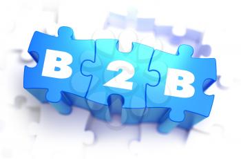 B2B - Business to Business - White Word on Blue Puzzles on White Background. 3D Illustration.