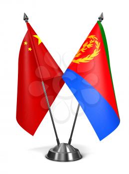 China and Eritrea - Miniature Flags Isolated on White Background.