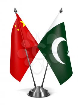 China and Pakistan - Miniature Flags Isolated on White Background.