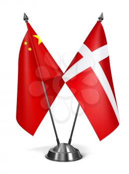 China and Denmark - Miniature Flags Isolated on White Background.