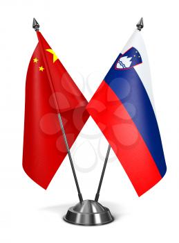China and Slovenia - Miniature Flags Isolated on White Background.