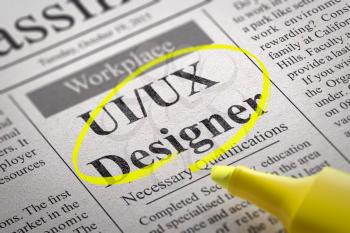 UI-UX Designer Jobs in Newspaper. Job Search Concept.