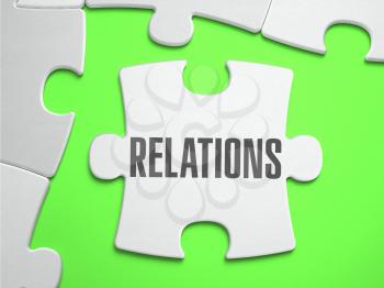Relations - Jigsaw Puzzle with Missing Pieces. Bright Green Background. Close-up. 3d Illustration.