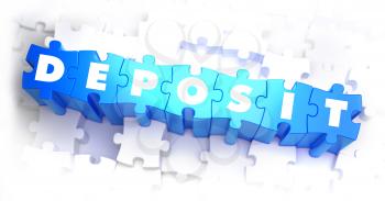 Deposit - White Word on Blue Puzzles on White Background. 3D Illustration.