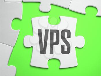 VPS - Virtual Private Server - Jigsaw Puzzle with Missing Pieces. Bright Green Background. Close-up. 3d Illustration.