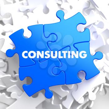 Consulting on Blue Puzzle on White Background.