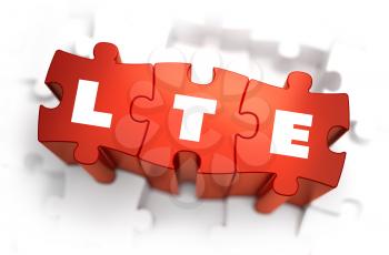 LTE - Long Term Evolution - Text on Red Puzzles with White Background. 3D Render. 