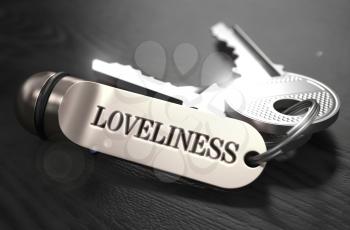Loveliness Concept. Keys with Keyring on Black Wooden Table. Closeup View, Selective Focus, 3D Render. Black and White Image.