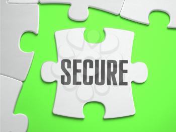 Secure - Jigsaw Puzzle with Missing Pieces. Bright Green Background. Close-up. 3d Illustration.