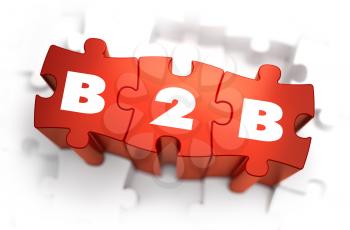 B2B - Business to Business - White Word on Red Puzzles on White Background. 3D Illustration.