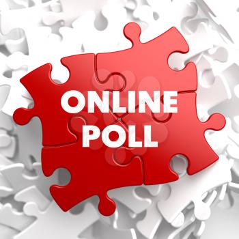 Online Poll on Red Puzzle on White Background.