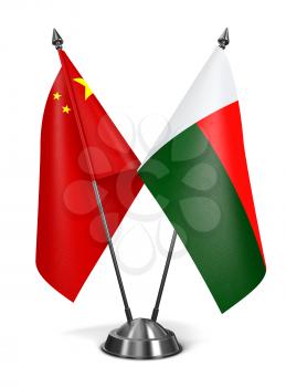 China and Madagascar - Miniature Flags Isolated on White Background.