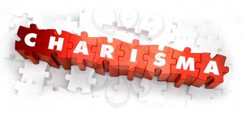 Charisma - White Word on Red Puzzles on White Background. 3D Illustration.