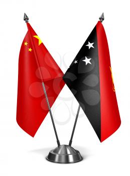China and Papua New Guinea - Miniature Flags Isolated on White Background.
