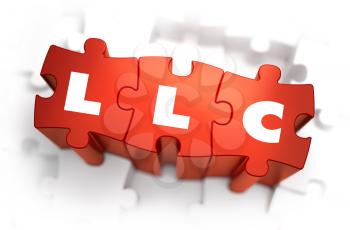 LLC - Limited Legal Liability - Text on Red Puzzles with White Background. 3D Render. 
