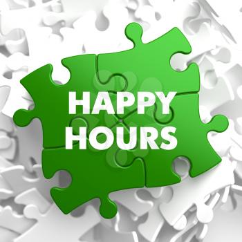Happy Hours on Green Puzzle on White Background.