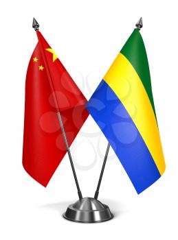China and Gabon - Miniature Flags Isolated on White Background.