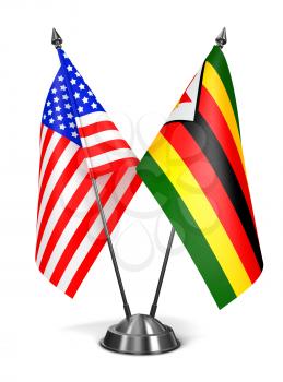 USA and Zimbabwe - Miniature Flags Isolated on White Background.