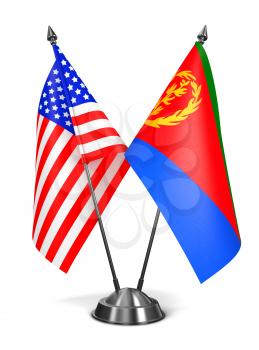 USA and Eritrea - Miniature Flags Isolated on White Background.