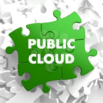 Public Cloud on Green Puzzle on White Background.