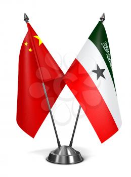 China and Somaliland - Miniature Flags Isolated on White Background.