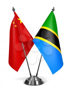 China and Tanzania - Miniature Flags Isolated on White Background.