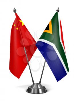 China and South Africa - Miniature Flags Isolated on White Background.