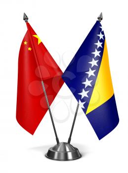 China, Bosnia and Herzegovina - Miniature Flags Isolated on White Background.