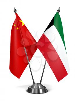 China and Kuwait - Miniature Flags Isolated on White Background.