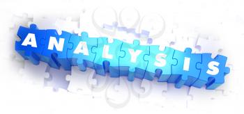 Analysis - White Word on Blue Puzzles on White Background. 3D Illustration.