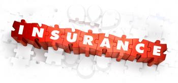 Insurance - Text on Red Puzzles with White Background. 3D Render. 