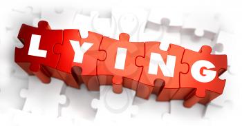 Lying - Text on Red Puzzles with White Background. 3D Render. 