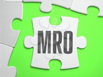 MRO - Jigsaw Puzzle with Missing Pieces. Bright Green Background. Close-up. 3d Illustration.