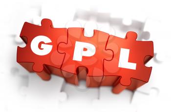 GPL- General Public License - Text on Red Puzzles with White Background. 3D Render. 